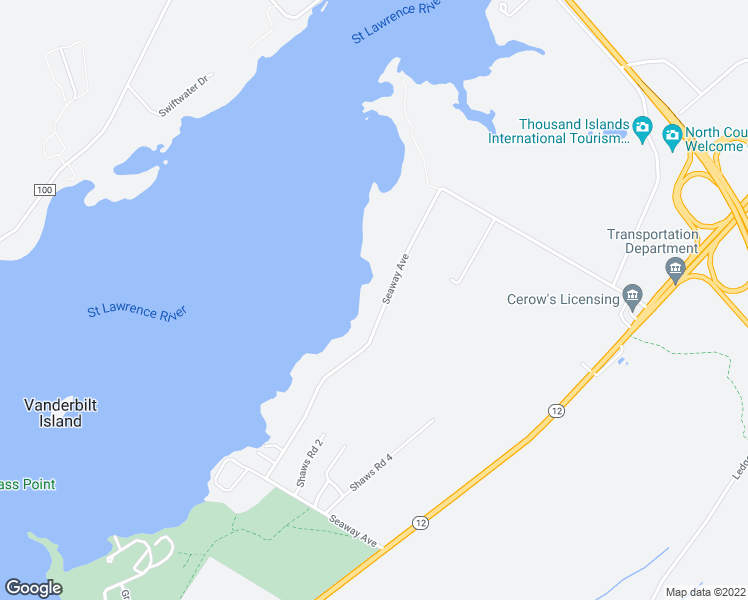 map of restaurants, bars, coffee shops, grocery stores, and more near 43041 Seaway Avenue in Alexandria Bay