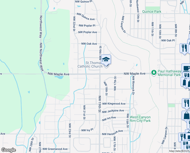 map of restaurants, bars, coffee shops, grocery stores, and more near 1937 Northwest Larch Spur Court in Redmond