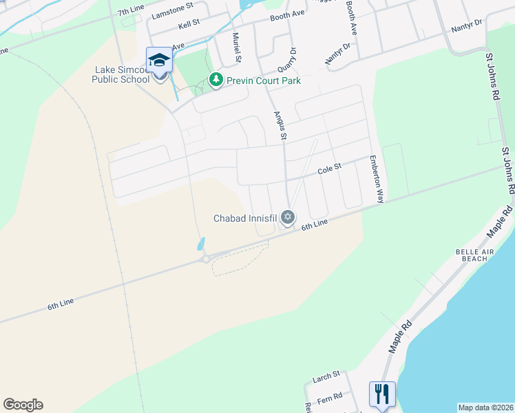 map of restaurants, bars, coffee shops, grocery stores, and more near 840-1438 6th Line in Innisfil