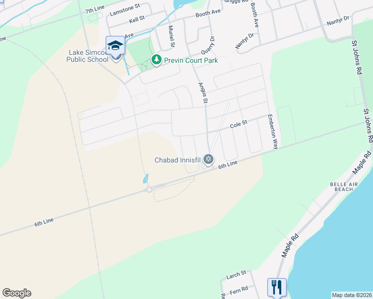 map of restaurants, bars, coffee shops, grocery stores, and more near 840-1438 6th Line in Innisfil