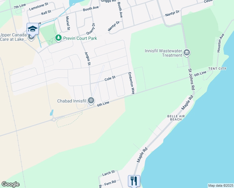 map of restaurants, bars, coffee shops, grocery stores, and more near 1519 Farrow Cresent in Innisfil