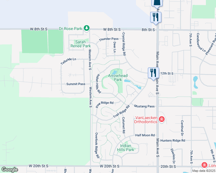 map of restaurants, bars, coffee shops, grocery stores, and more near 1300-1398 Wahpeton Pass in Brookings