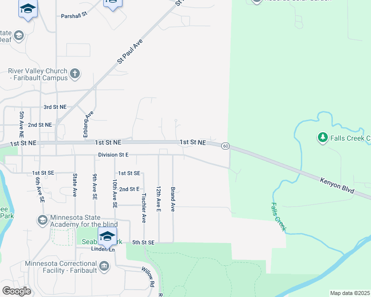 map of restaurants, bars, coffee shops, grocery stores, and more near 1331 Division Street East in Faribault