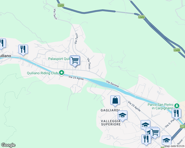 map of restaurants, bars, coffee shops, grocery stores, and more near 4 Via Savona in Quiliano