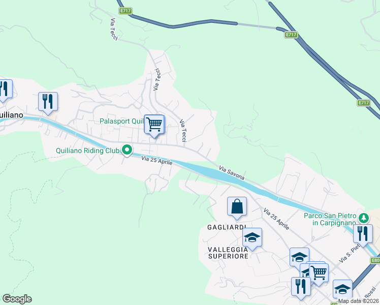 map of restaurants, bars, coffee shops, grocery stores, and more near 4 Via Savona in Quiliano