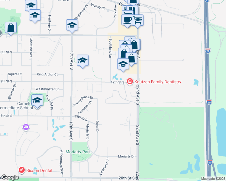 map of restaurants, bars, coffee shops, grocery stores, and more near 1225 Laurel Lane in Brookings