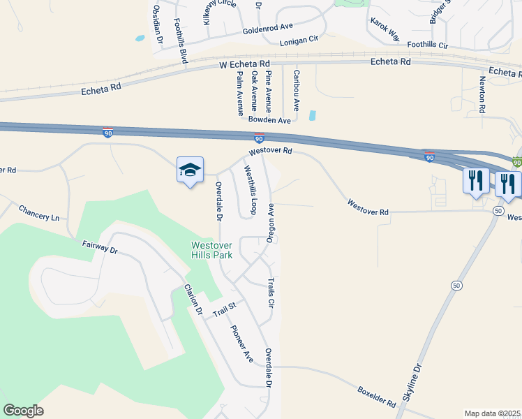 map of restaurants, bars, coffee shops, grocery stores, and more near 161 Westhills Loop in Gillette