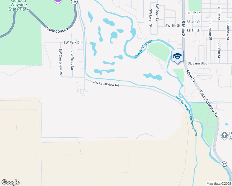 map of restaurants, bars, coffee shops, grocery stores, and more near 954 Southwest Crestview Road in Prineville