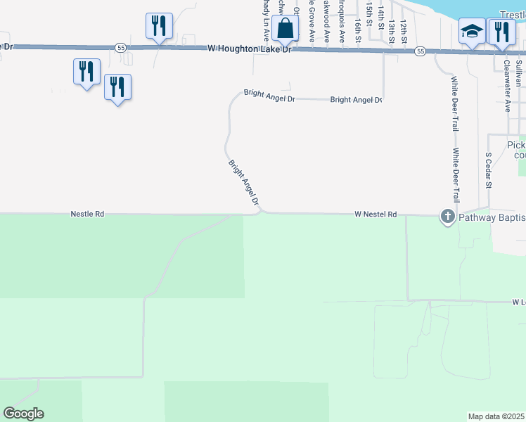 map of restaurants, bars, coffee shops, grocery stores, and more near 2998 W Nestel Rd in Denton Township