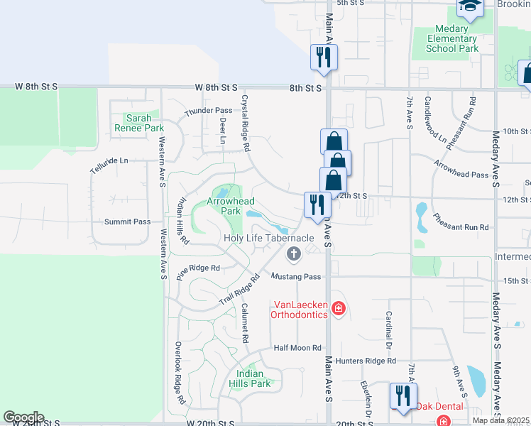 map of restaurants, bars, coffee shops, grocery stores, and more near 1268 Trail Ridge Road in Brookings