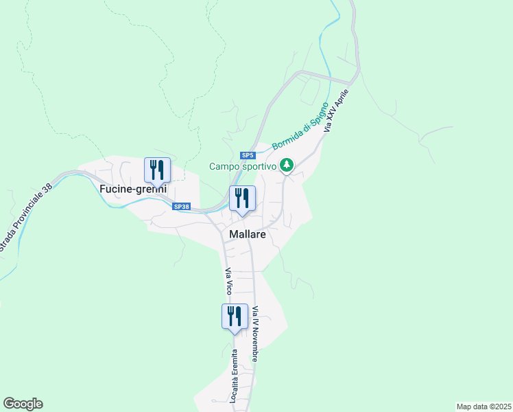 map of restaurants, bars, coffee shops, grocery stores, and more near 1 Via al Ponte in Mallare
