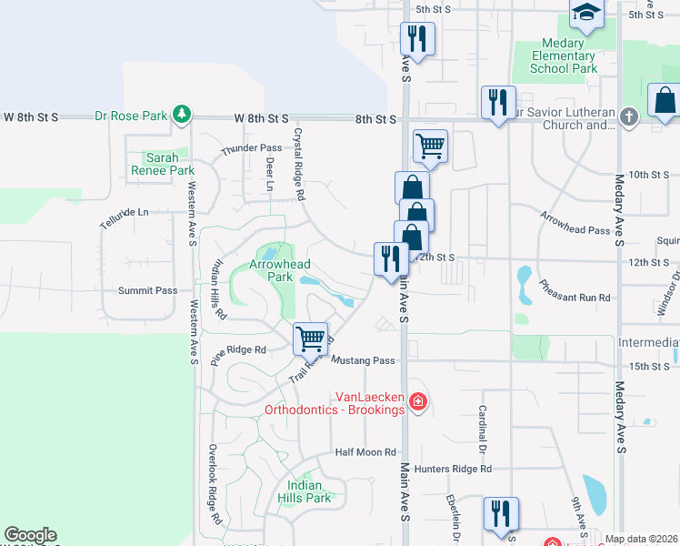 map of restaurants, bars, coffee shops, grocery stores, and more near 1268 Trail Ridge Road in Brookings