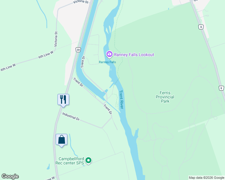 map of restaurants, bars, coffee shops, grocery stores, and more near 24 Trent Dr in Trent Hills