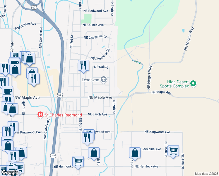 map of restaurants, bars, coffee shops, grocery stores, and more near 1714 Northeast 8th Street in Redmond