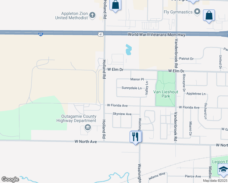 map of restaurants, bars, coffee shops, grocery stores, and more near 1715 Meadow View Ln in Little Chute
