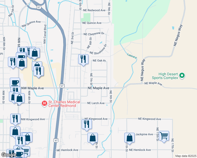map of restaurants, bars, coffee shops, grocery stores, and more near 742 Northeast Nickernut Place in Redmond