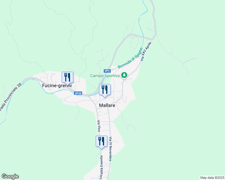 map of restaurants, bars, coffee shops, grocery stores, and more near 1 Via al Ponte in Mallare