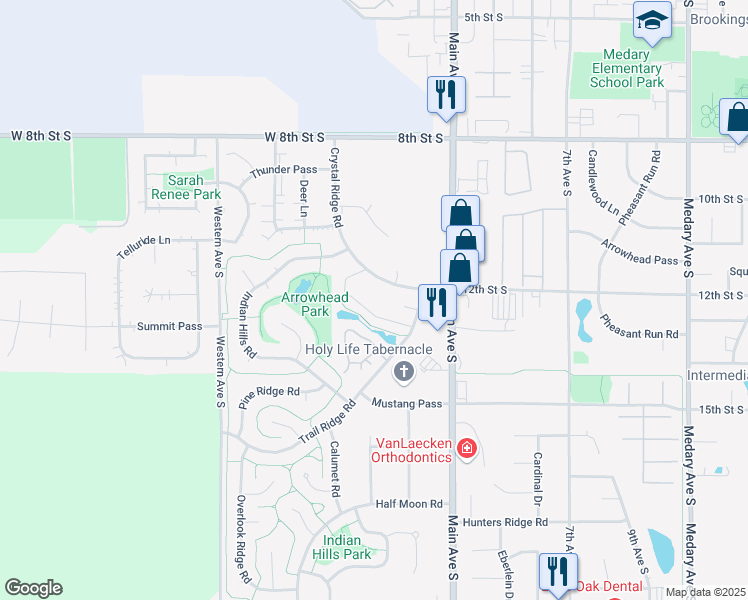 map of restaurants, bars, coffee shops, grocery stores, and more near 1268 Trail Ridge Road in Brookings