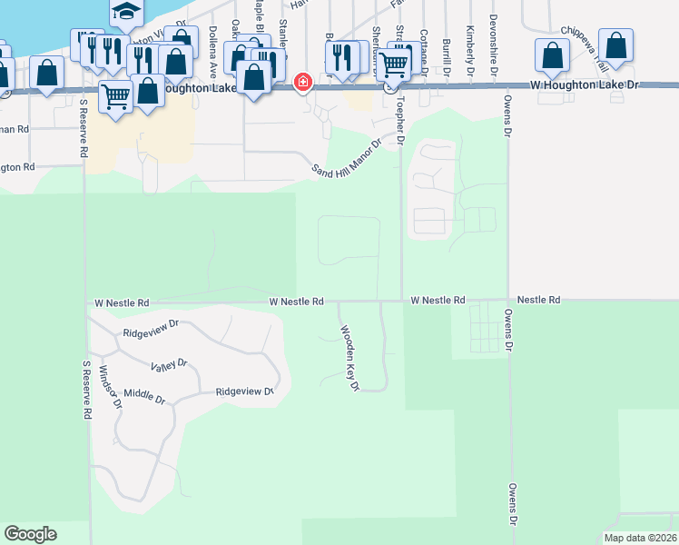 map of restaurants, bars, coffee shops, grocery stores, and more near West Nestle Road in Denton Township