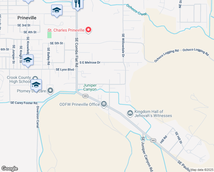 map of restaurants, bars, coffee shops, grocery stores, and more near 1375 Southeast Stanton Road in Prineville