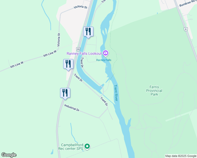 map of restaurants, bars, coffee shops, grocery stores, and more near 24 Trent Drive in Campbellford