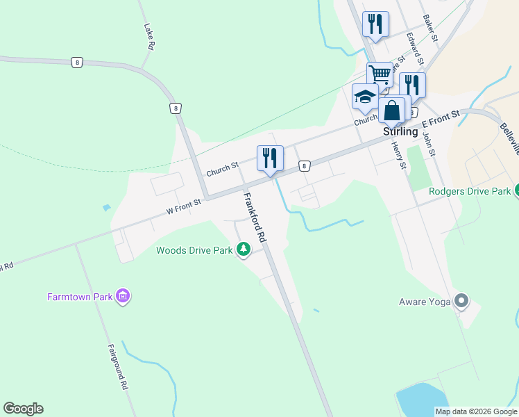 map of restaurants, bars, coffee shops, grocery stores, and more near 237 West Front Street in Stirling