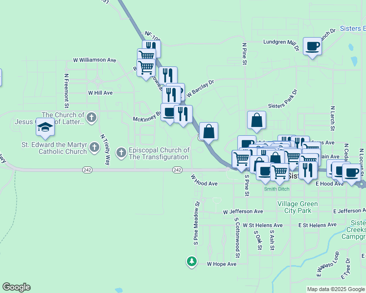 map of restaurants, bars, coffee shops, grocery stores, and more near 425 U.S. 20 in Sisters