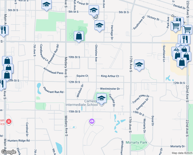 map of restaurants, bars, coffee shops, grocery stores, and more near Christine Avenue in Brookings