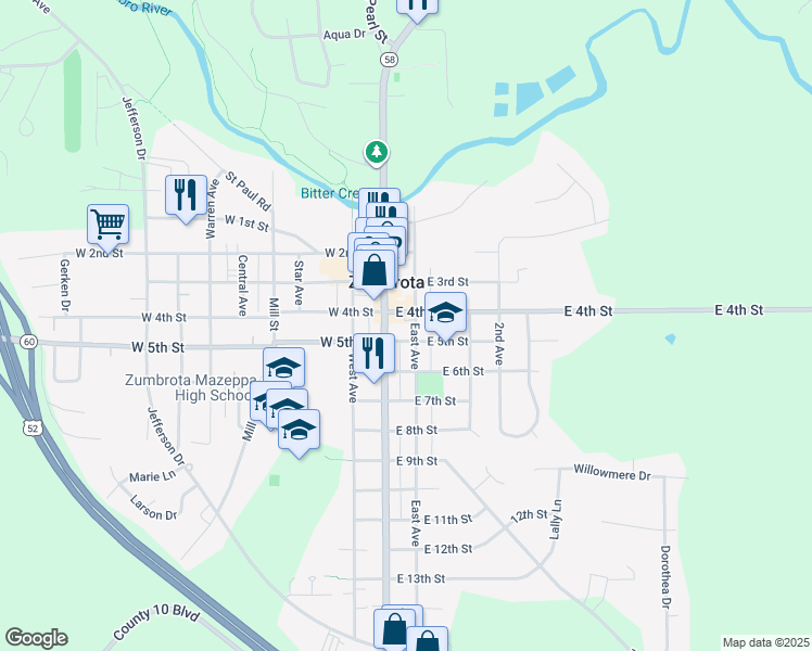 map of restaurants, bars, coffee shops, grocery stores, and more near in Zumbrota