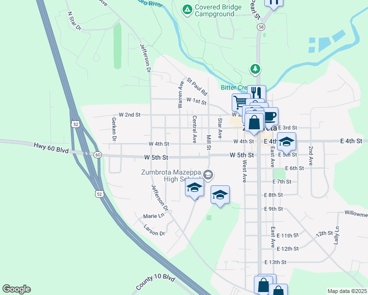 map of restaurants, bars, coffee shops, grocery stores, and more near in Zumbrota