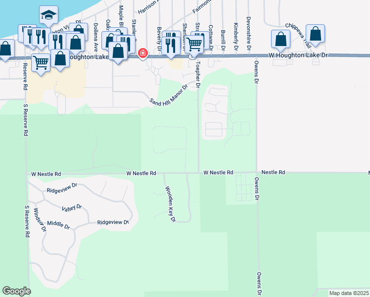 map of restaurants, bars, coffee shops, grocery stores, and more near 144 Frisco Dr in Denton Township