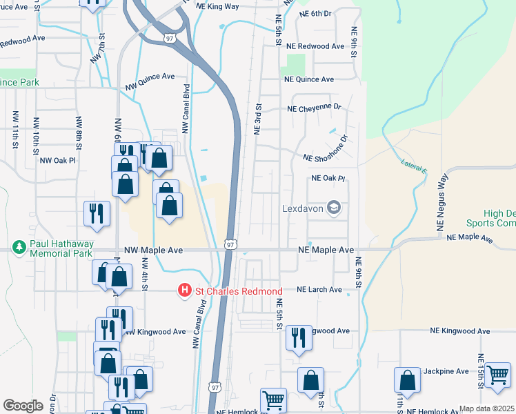 map of restaurants, bars, coffee shops, grocery stores, and more near 300 Northeast Negus Way in Redmond