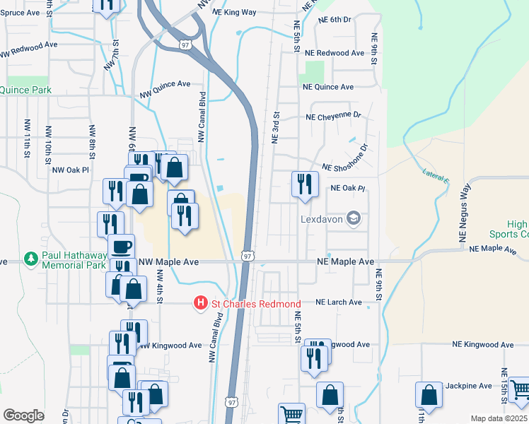 map of restaurants, bars, coffee shops, grocery stores, and more near 300 Northeast Negus Way in Redmond