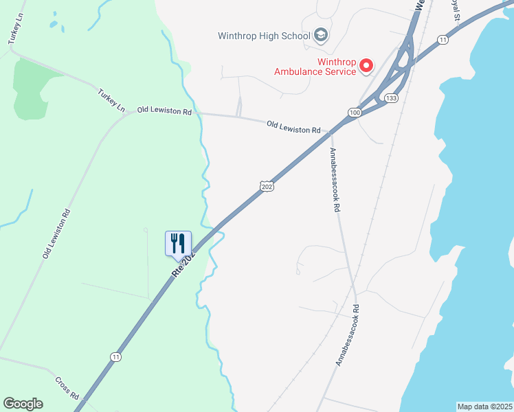 map of restaurants, bars, coffee shops, grocery stores, and more near 1367 Maine 11 in Winthrop