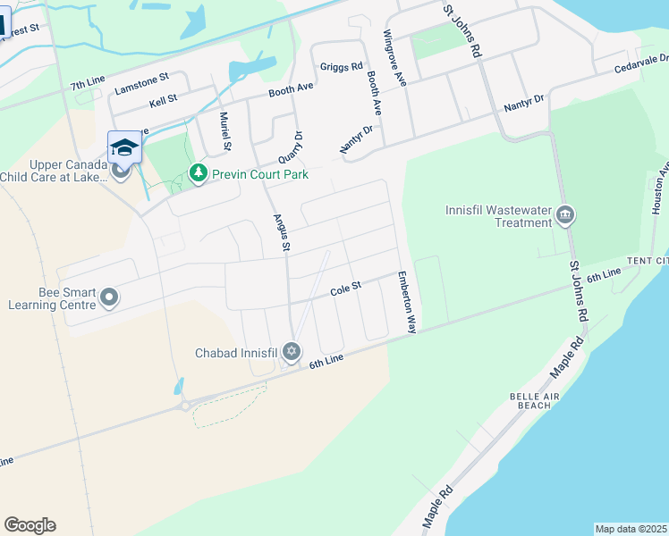 map of restaurants, bars, coffee shops, grocery stores, and more near 1017 Barton Way in Innisfil