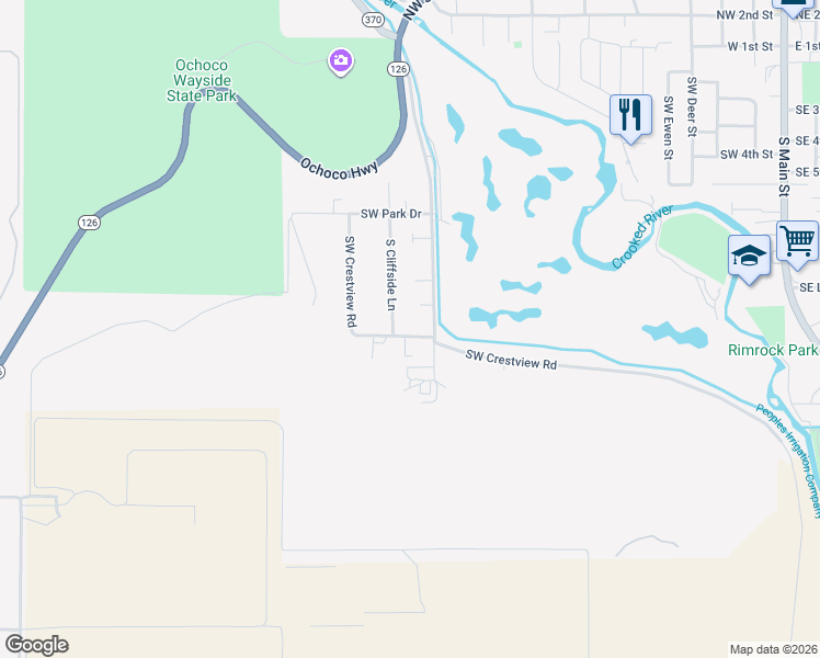 map of restaurants, bars, coffee shops, grocery stores, and more near 951 South Rimrock Road in Prineville