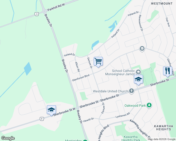 map of restaurants, bars, coffee shops, grocery stores, and more near 1331 Haggis Drive in Peterborough