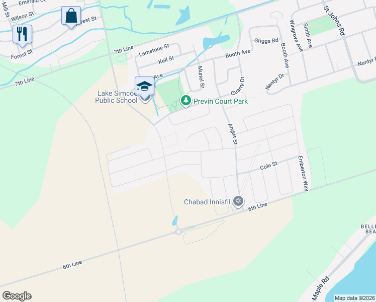 map of restaurants, bars, coffee shops, grocery stores, and more near 1156 Wickham Road in Innisfil