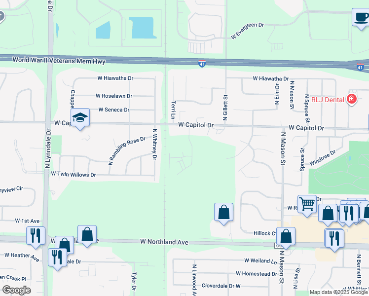 map of restaurants, bars, coffee shops, grocery stores, and more near 1784 Sanctuary Court in Appleton