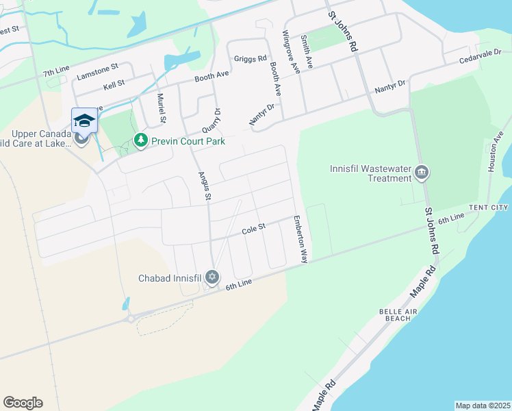 map of restaurants, bars, coffee shops, grocery stores, and more near 940 Barton Way in Innisfil