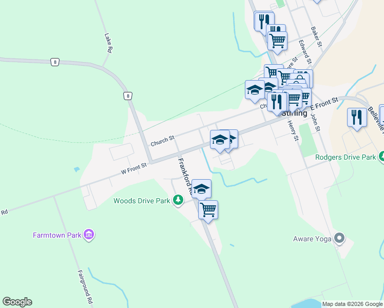 map of restaurants, bars, coffee shops, grocery stores, and more near 237 West Front Street in Stirling