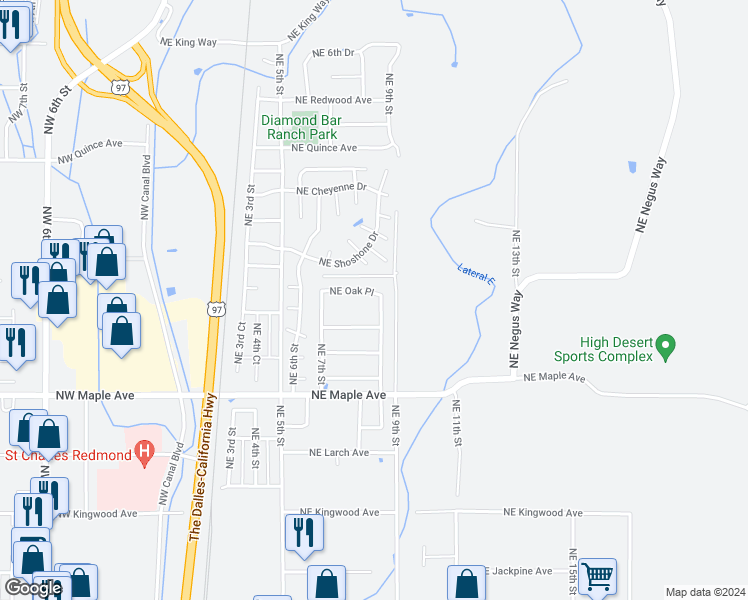 map of restaurants, bars, coffee shops, grocery stores, and more near 1921 Northeast 8th Street in Redmond