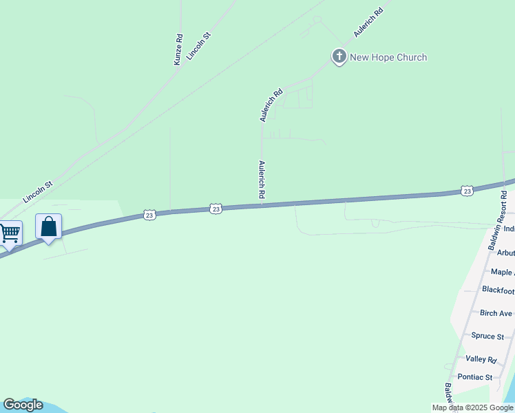 map of restaurants, bars, coffee shops, grocery stores, and more near 2098 Huron in East Tawas