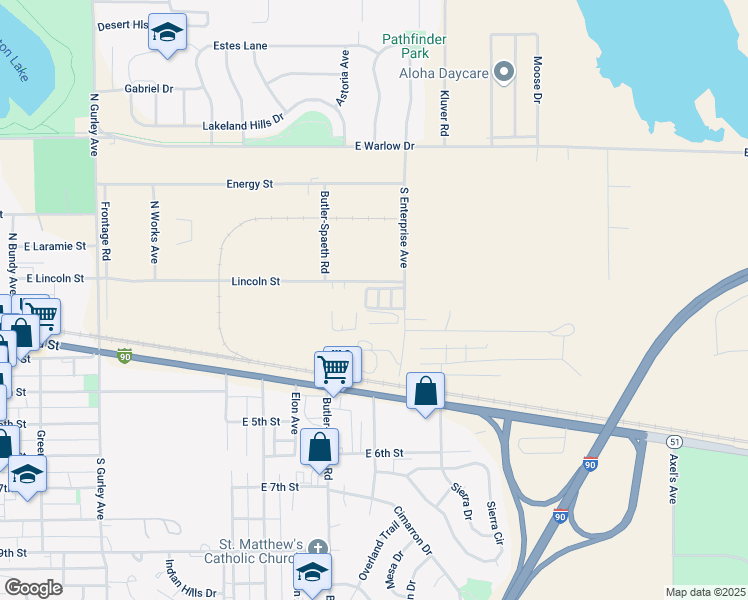 map of restaurants, bars, coffee shops, grocery stores, and more near 125 Enterprise Avenue in Gillette