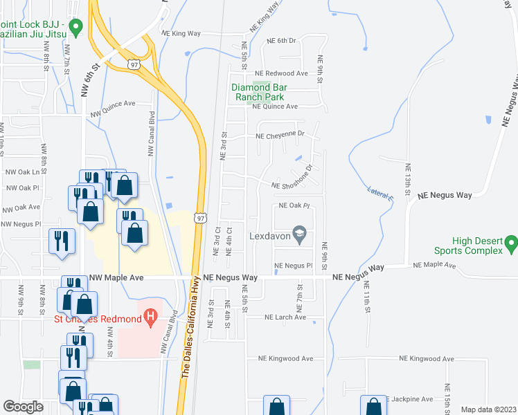 map of restaurants, bars, coffee shops, grocery stores, and more near 1999 Northeast 6th Street in Redmond