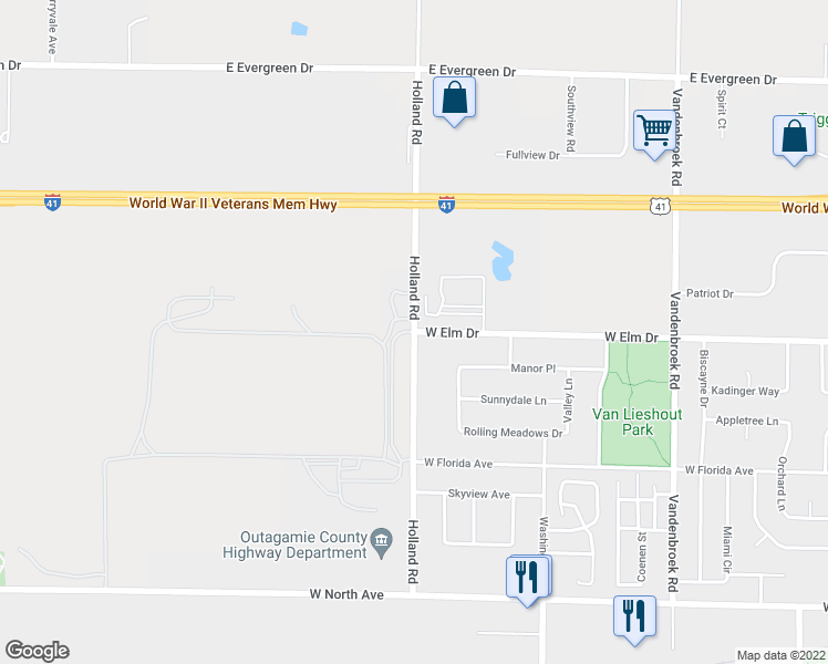 map of restaurants, bars, coffee shops, grocery stores, and more near 1993 Holland Road in Little Chute