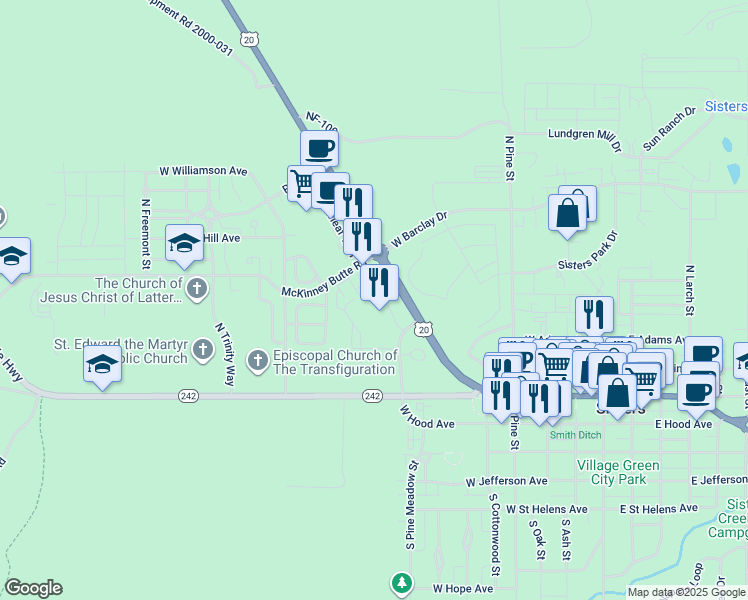 map of restaurants, bars, coffee shops, grocery stores, and more near 425 U.S. 20 in Sisters