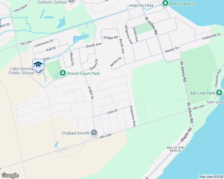 map of restaurants, bars, coffee shops, grocery stores, and more near 977 Larter Street in Innisfil