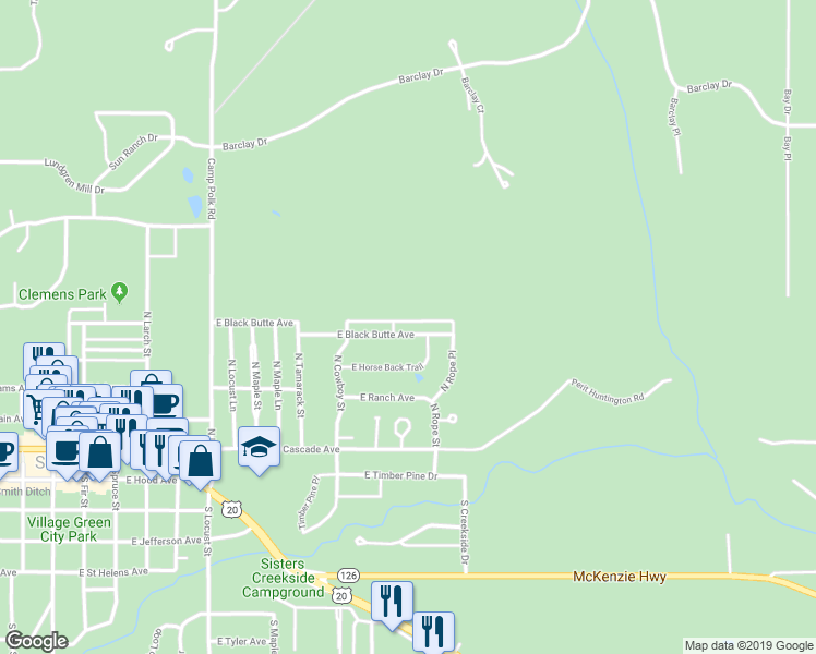 map of restaurants, bars, coffee shops, grocery stores, and more near 1018 East Black Butte Avenue in Sisters
