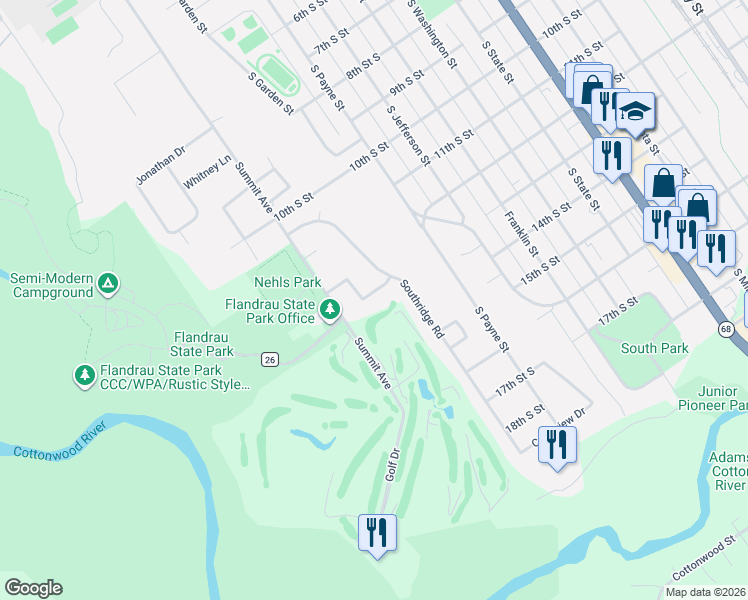 map of restaurants, bars, coffee shops, grocery stores, and more near 51 Lincoln Lane in New Ulm